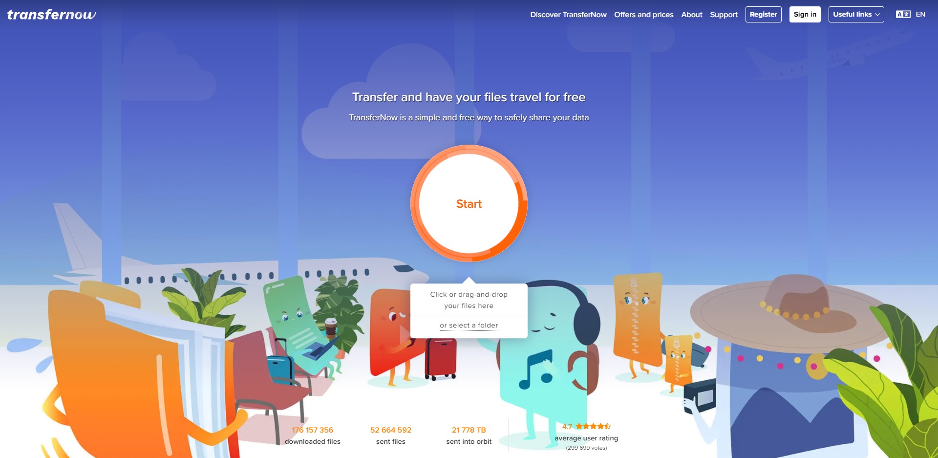 User interface of TransferNow